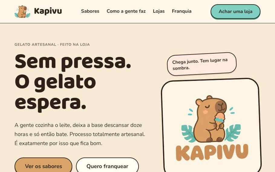 Landing page da gelateria Kapivu