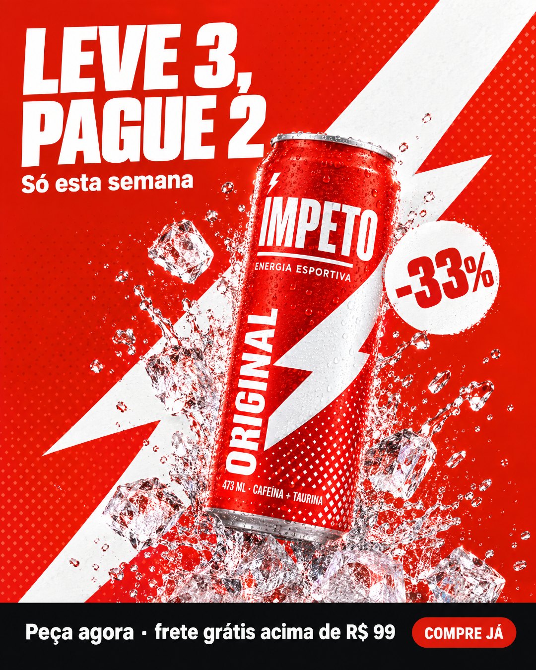 Post de promoção da bebida energética Ímpeto: leve 3, pague 2